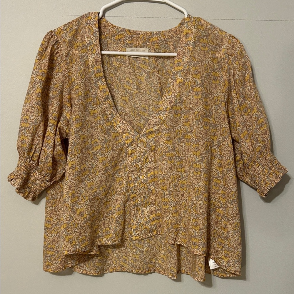 Urban Outfitters Mustard Floral V-Neck Blouse